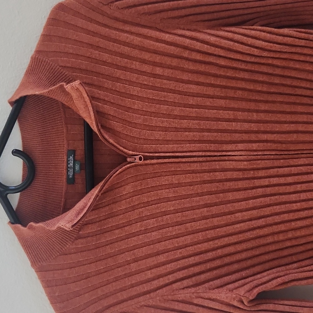 Wild Fable Rust Ribbed Zip-Up Sweater - Picture 3 of 6